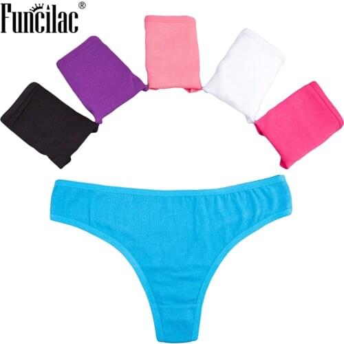 FUNCILAC Underwear Woman Sexy Thong Briefs For Women Cotton Panties Solid G String Low Rise Underpants Lingerie 5 Pcs/set