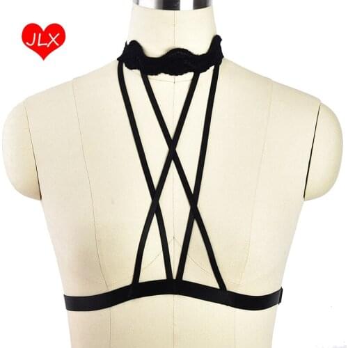 90s Women Black Neck Harness Lace Sheer Bralette Bdsm Gothic Fetish Erotic Bondage Lingerie Underwear Sexy See Through soft bra