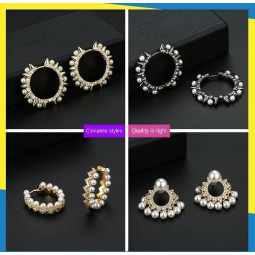2020 new pearl new diamond earrings personality exaggerated niche design temperament wild womens brand jewelry