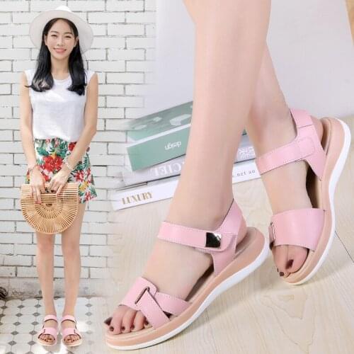 New Summer Slipper Korean Wedge 4 Color Metallic Velcro Medium Heel Casual Fashion Sandal (Shoe Size 35-40)