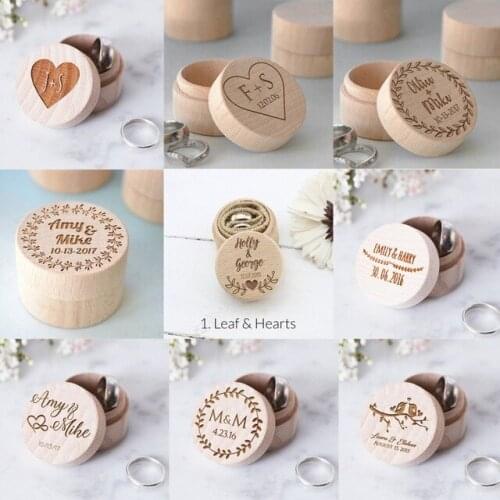 Personalize rustic wood Wedding Ring Box Custom Letter Jewellery Box engagement Jewelry Boxes Ring keepsake Box holders