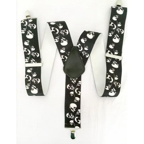 YSMILE Y Fashion Print Skull 3Clips Personality Suspenders 5cm Wide Large Size Brace Boys Personal Ornaments For Party Bar