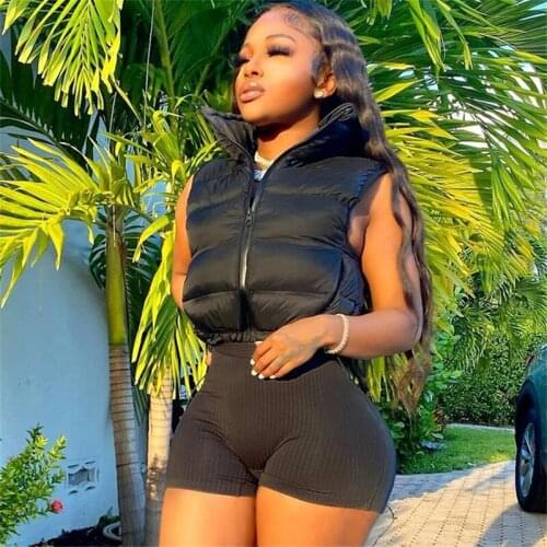 Casual Cotton Bubble Coat Vest Autumn Winter Women Loose Solid Color Zipper Sleeveless Jacket Warm Parka Short Outwear