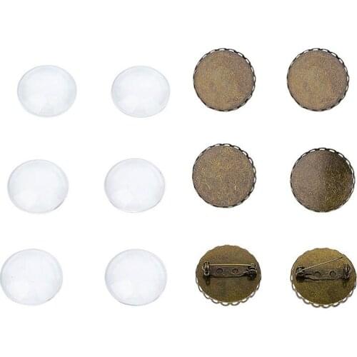 10 Sets 25mm Transparent Clear Domed Glass Cabochon Cover for Women Iron Brooch Making Jewelry Making Nickel Free Brooch: 26mm
