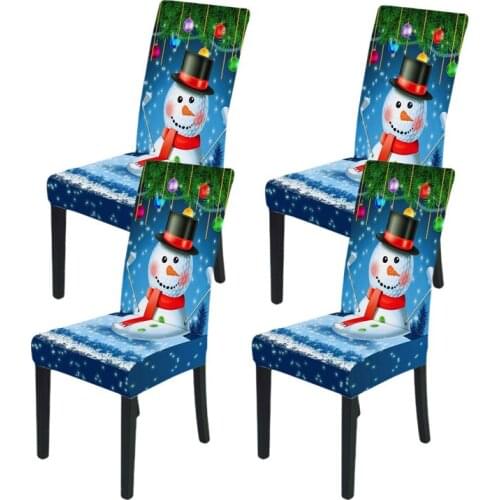 Christmas Chair Cover Multicolor Santa/Snowman/Elk/Gift Box Printing Decorative Seat Mat for Hotel Dining Room