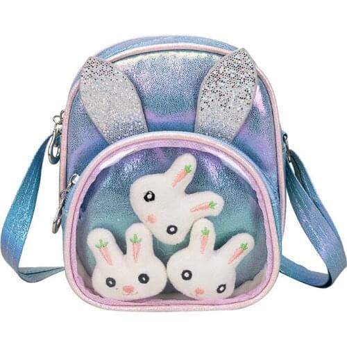 Cute Kids Single-Shoulder Bag Multi Purpose Crossbody Bag Cartoon Rabbit Patterns Messenger Bag for Girls