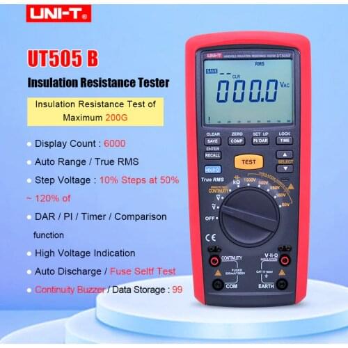 UNI-T UT505B 200Gohm Handheld Insulation Resistance Tester True RMS Insulation Resistance Multimeter 1000V Megohmmeter