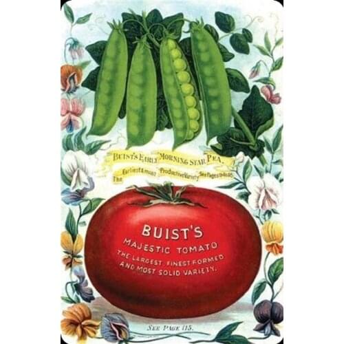 Vintage Farm Majestic Tomato Pea Seeds Metal Tin Sign 8x12 Inch Retro Home Vegetable Fruit Poster Kitchen Wall Decor