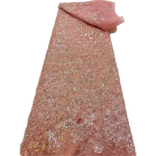 Beaded African French Tulle Lace Fabric 2021 High Quality Lace Nigerian Ghana Lace With Sequins For Party Dress Sewing r66-530