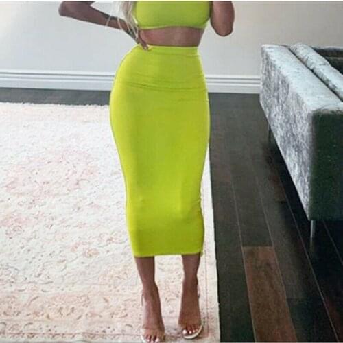 2020 Women Skirts Club Party Skirts For Ladies Solid Black Gray High Waisted Pencil Summer Wrap Sexy Midi Bag Hip Clothing