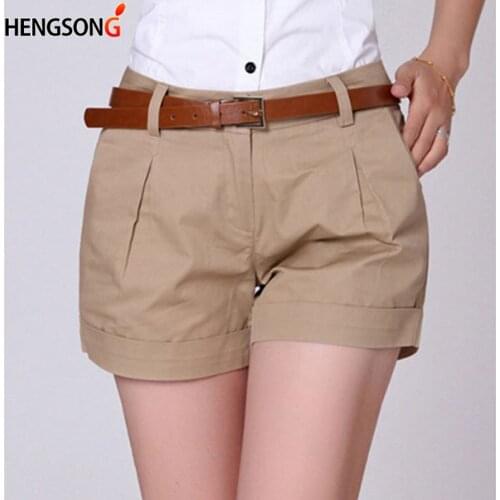 Summer Women Casual Shorts 2XL New Lady Female Casual Draped Summer Shorts Pockets Zipper Solid Khaki / White