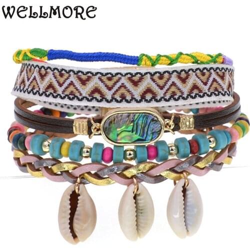 WELLMORE handmade shell BOHEMIA Bracelets for women leather bracelet Beaded stone charm bracelet fashion Female Jewelry