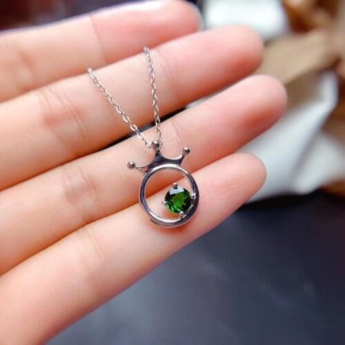 Fashion red ruby/green diopside necklace for women jewelry real 925 silver natural gem girl party gift lucky birthstone good gem