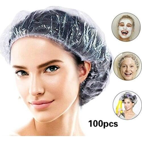 100pcs/pack White Disposable Hat Elastic Shower Bathing Cap Clear Hair Salon Waterproof Show Hats Waterproof Thick Shower Cap