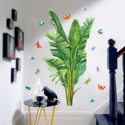 2Pcs Wall Sticker Water Resistant Removable PVC Green Plant Wall Art Mural for Home Wall Art Mural