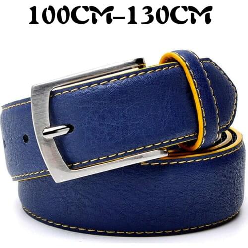 2020 New Men Real Leather Belt Pin Buckle Leisure Sewing Blue Black Dark Rectangular Fashion 100-130CM Oil Edge Stitching Jeans