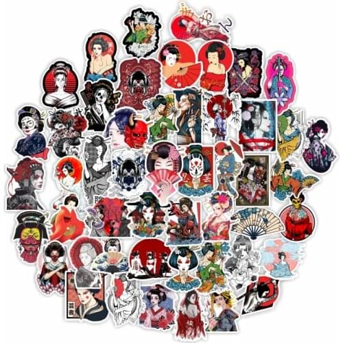 50PCS Retro Japanese Geisha Beauty Cartoon Fashion Graffiti Stickers For Guitar Skateboard Snowboard Luggage Decals Sticker F4