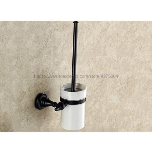 Bathroom Accessories Wall Mounted Black Oil Rubbed Brass Bathroom Toilet Brush Holder Toilet Cleaning With Ceramic Cup Nba827