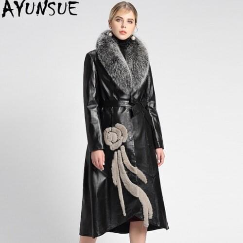 AYUNSUE Genuine Leather Jacket 2020 Winter Jacket Women Real Fox Fur Collar long Down Jackets 100% Real Sheepskin Coat MY3819