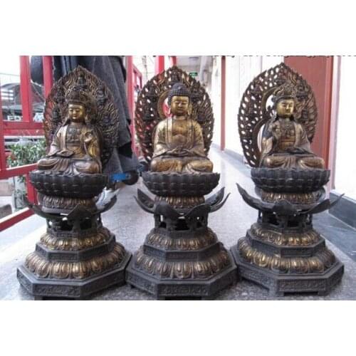 Bi001886 Tibet Buddhism Bronze three Saints of the West Kwan-Yin Guan Yin Buddha statue