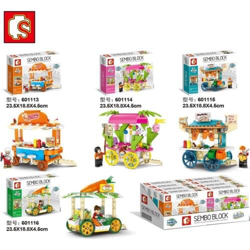 SEMBO Blocks Street Vehicle Assemble Vegetable Car Building Toy Drink Shop Xmas Gifts Girls Brinquedos for Children Toys 601113