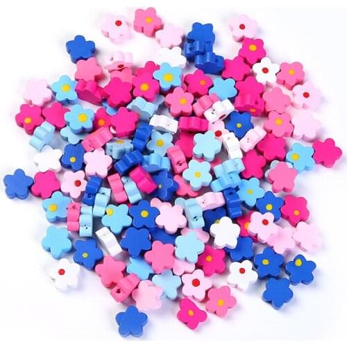 50pcs 15mm Natural Wood Beads Unfinished Flower Wooden Loose Beads Wood Spacer Beads for Craft Making or Decoration