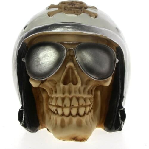 Skull With Pilot Helmet and Aviator Shades Skeleton Figurine Sculpture Halloween Decor Fighter Jet Airplane Pilot Skull Statue