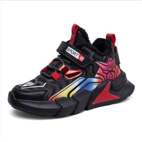 2021 Winter Children Shoes Boys Fashion Sneakers Kids Leather All-match Casual Shoes Boys Plush Warm Lining Casual Footwear