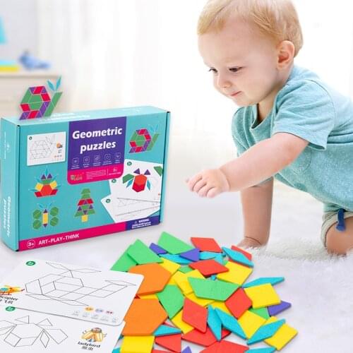 Montessori Kids Wooden Jigsaw Puzzle Toys Geometric Shape Puzzle Childhood Learning Toy Tangram Creative Games Jigsaw Puzzle Toy