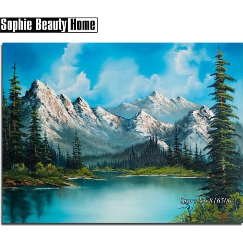 DIY 5D Diamond Mosaic Tree Lake and Mountain Handmade Diamond Painting Cross Stitch Kits Rhinestones Embroidery Patterns 062910