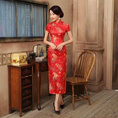 Long Qipao Chinese Women Cheongsam Vintage Button Vestidos Novelty Style Stage Show Clothing Party sexy Dresses