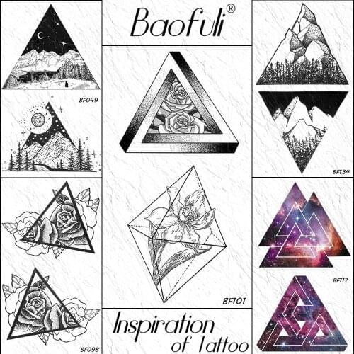 BAOFULI Geometric Daffodil Rose Flower Temporary Tattoo Triangle Black Waterproof Tatoo Sticker Body Art Fake Mountain Tattoo