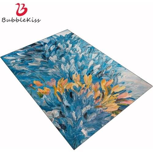 Bubble Kiss Rugs For Bedroom Customized Living Room Decoration Carpet Abstract Blue Yellow Abstract Feather Oil Painting Carpet