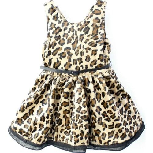Baby Girls Leopard Cotton Dress Patchwork Belt Princess Dresses girls leopard dress 2 3 4 5 6 7 8 years