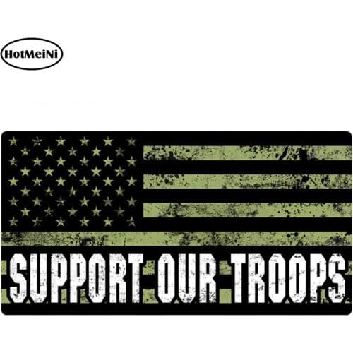 HotMeiNi 13cm x 6.8cm Support Our Troops SUBDUED GRUNGE Flag Stickers Vinyl Decal Bumper Window Car Stickers
