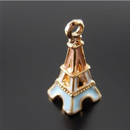 Julie Wang 2-20pcs Enamel Blue Eiffel Tower Charms Gold Tone Alloy Keychain Decor Pendants Bracelet Jewelry Making Accessory