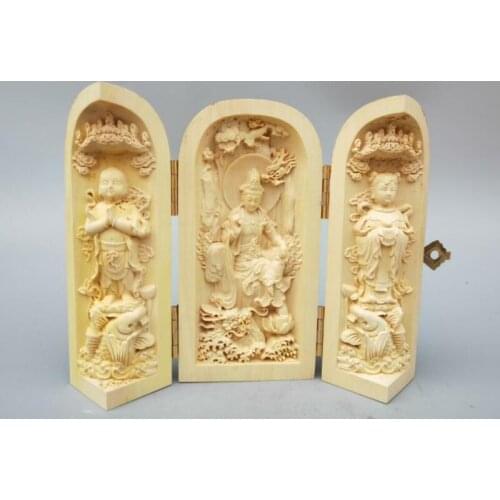 Chinese Wood Carving Guanyin Bodhisattva Buddha Riding Dragon Statue