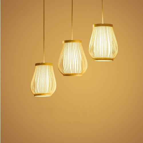 Chinese Pastoral Style Hand Woven Bamboo Art Pendent Dining Room Rattan Wood Lantern Chandelier Bedroom Dining Room Lamp