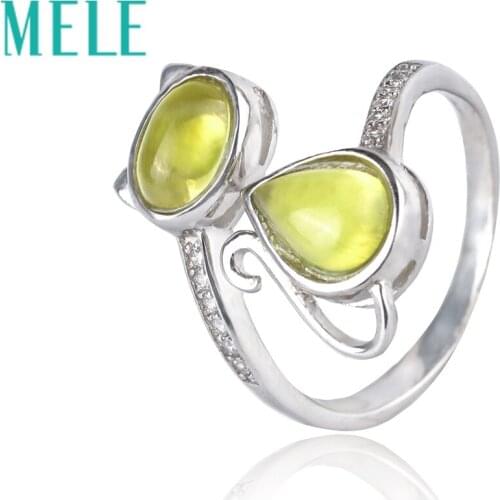 Natural prehnite 925 sterling silver rings for women,cute cat shape simple and fashion jewelry with Unique design best gift
