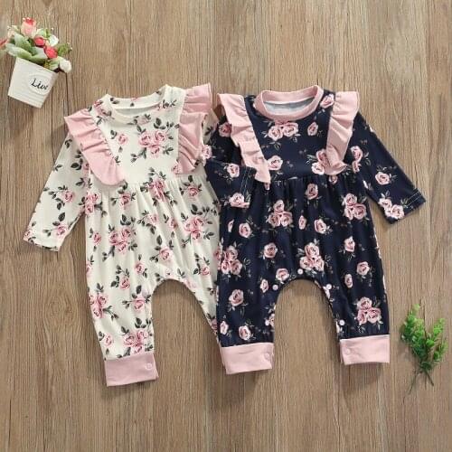 0-24M Cute Newborn Baby Girl Long Sleeve Floral Romper Jumpsuit Outfits Princess Girls Clothes
