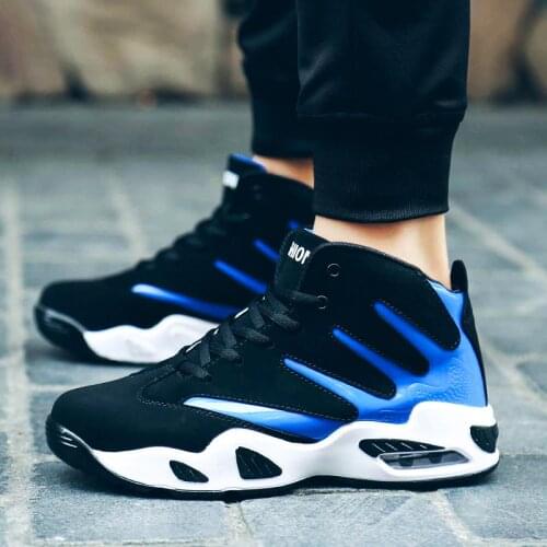 Big Size PU Leather Running Shoes Men High Top Sneakers Women Sport Shoes Mens Sports Black Blue Tennis Trainers Baskets B-767