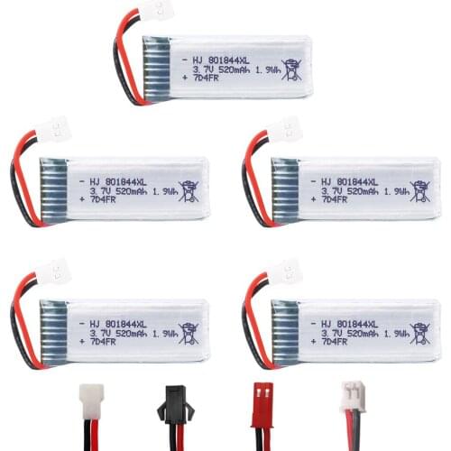 Lipo Battery for H107P RC Camera Drone Spare Parts 3.7V 520mAh XH2.54 Plug 25C 1S 801844 Lithium Battery 1S 1-10pcs