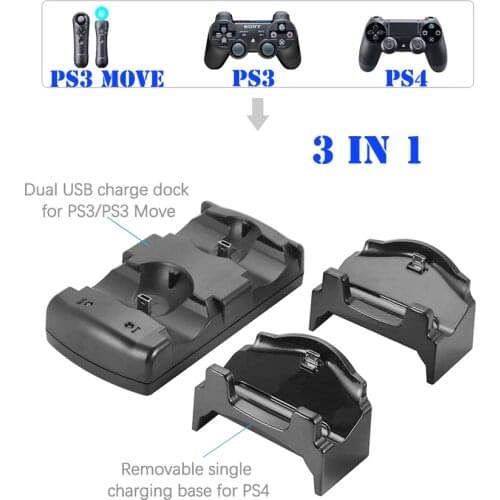 3 in 1 Multifunctional Charging Station Dock Charger Stand for Sony Playstation 4 PS4/ PS3/ PS3 MOVE With LED Indicator