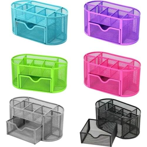 9 Storage Multi-functional Desk Organizer Mesh Metal Pen Holder Stationery Container Box Office School Supplies Accessories