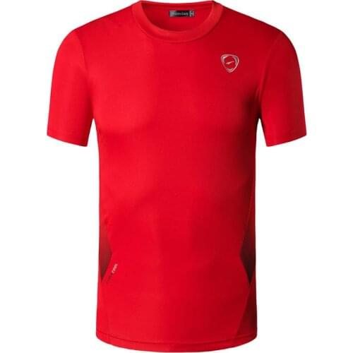 Jeansian Mens Sport Tee Shirt Tshirt T-shirts Tops Running Gym Fitness Workout Football Short Sleeve Dry Fit LSL022 Red