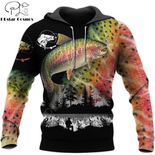 Beautiful Trout Fishing 3D Printed Men Hoodie Autumn and winter Unisex Deluxe Sweatshirt Zip Pullover Casual Streetwear KJ412