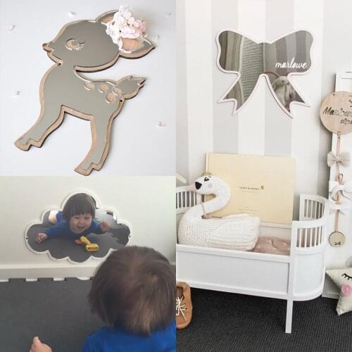 Cartoon Bunny Wall Mirror Home Decor Furnishing Ornaments Acrylic Mirrors For Home Wall Children Kids Baby Bedroom Decoration
