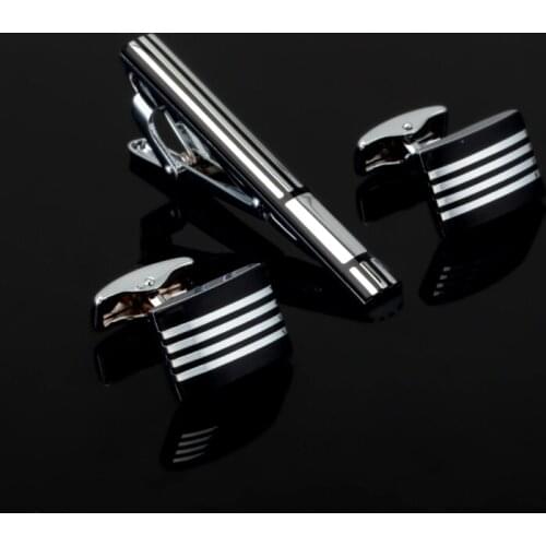 Newest square stripe flower high quality black tie clip and Cufflinks apparel accessories French men Cufflinks Jewelry