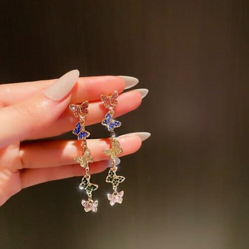 New Simple Earrings Color Butterfly Tassel Earrings Ladies Earrings Long Earrings