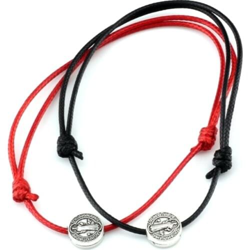20Pcs Zinc alloy Saint Benedict Medal on Adjustable Red black Cord Wrist Diy Wax rope weave Bracelet B-336a